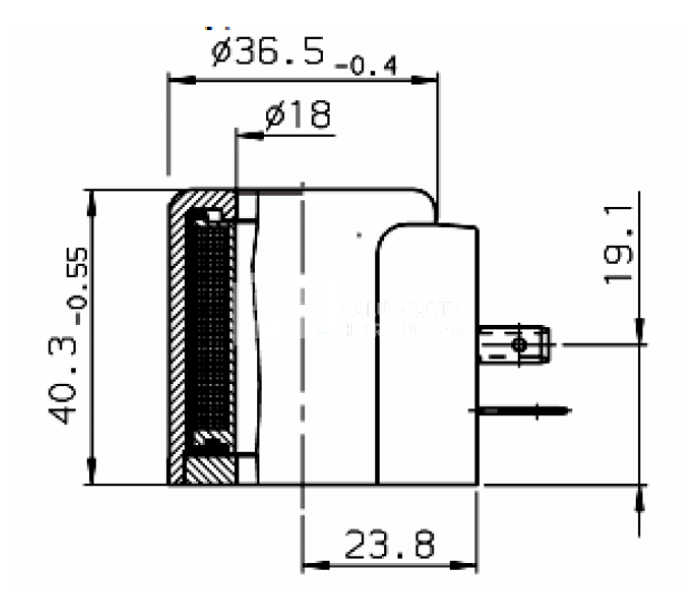 Bobina para valvula hidraulica marca Hydac, 12DG -50-1836, D.I. 18mm x D.E. 36.5mm x 40.3mm de largo, DIN G 8 OHM 1.5 AMP, 20W