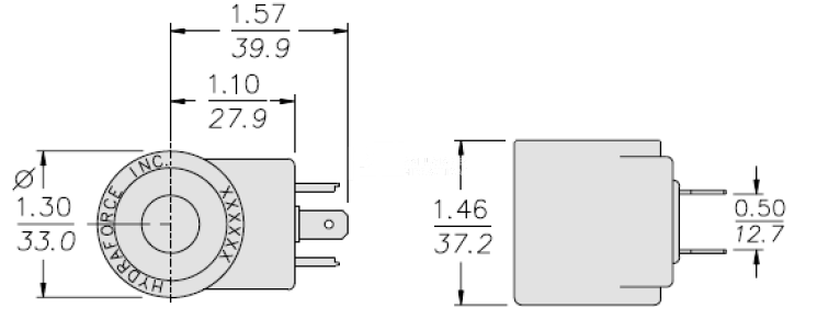 Bobina para valvula hidráulica marca Hydra Force, D.I. 1/2 pulg., conector DIN,14.7 W para la serie 08, 80, 88, 98