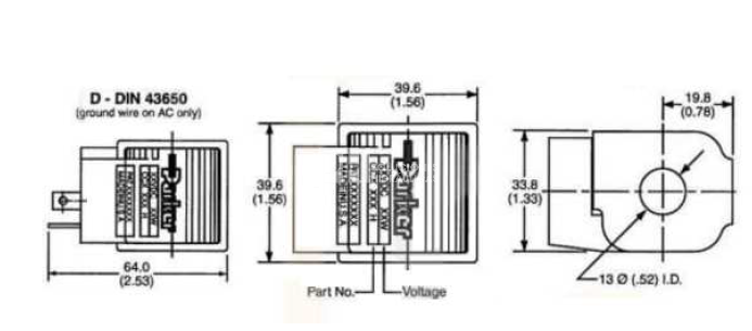 Bobina Parker super coil, D.I. 1/2 pulg., conector DIN, 12VCD.