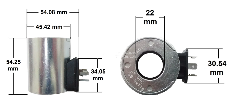 Bobina para válvula hidráulica marca Parker D1VW, conector DIN, potencia 30W