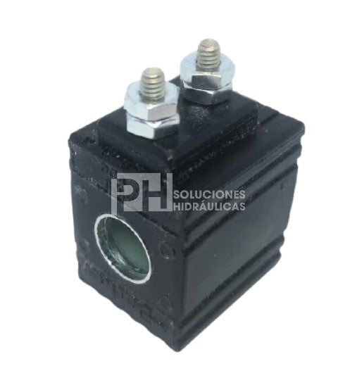 Bobina para válvula hidráulica marca Parker DS, D.I. 1/2" conector de tornillo doble, potencia 12W