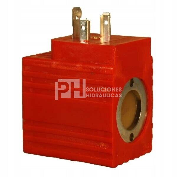 Bobina para valvula hidraulica marca Parker DS 5/8 pulg. D.I; color rojo, conector DIN, potencia 30W