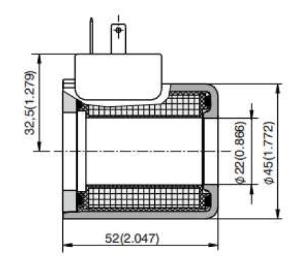 Bobina para válvula hidráulica marca Argo Hytos, CETOP 3, D.I. 0.87 pulg., DIN 43650 A, 60 Hz, para la serie RPE3-06