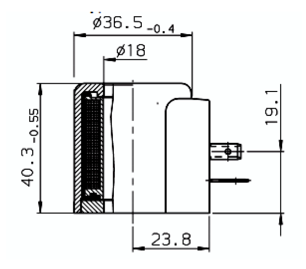 Bobina para valvula hidraulica marca Hydac, 12DG -50-1836, D.I. 18mm x D.E. 36.5mm x 40.3mm de largo, DIN G 8 OHM 1.5 AMP, 20W