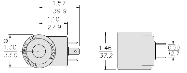 Bobina para valvula hidráulica marca Hydra Force, D.I. 1/2 pulg., conector DIN,14.7 W para la serie 08, 80, 88, 98