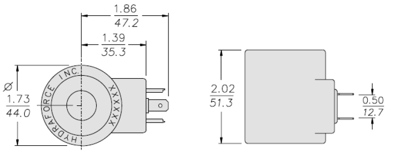 Bobina para válvula hidráulica marca Hydra Force, D.I. 5/8 pulg.,  14.7 W para la serie 10, 12, 16, 58