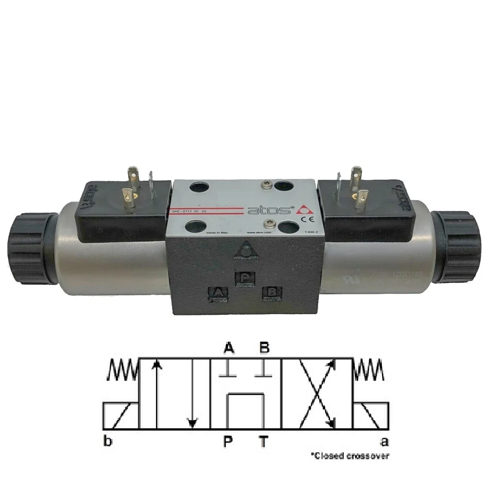 VALVULA DIRECCIONAL MAGNETICA CETOP 3, 4/3, CENTRO TANDEN, 5000PSI, DIN PLUG MARCA ATOS