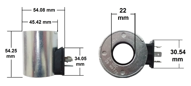 Bobina para válvula hidráulica marca Parker D1VW, conector DIN, potencia 30W