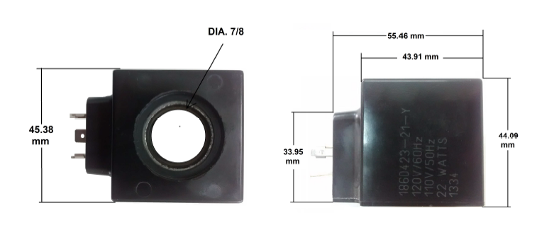 Bobina solenoide Parker, 7/8 pulg., DIN STD 91 DESING 7/8 pulg., potencia 21 W