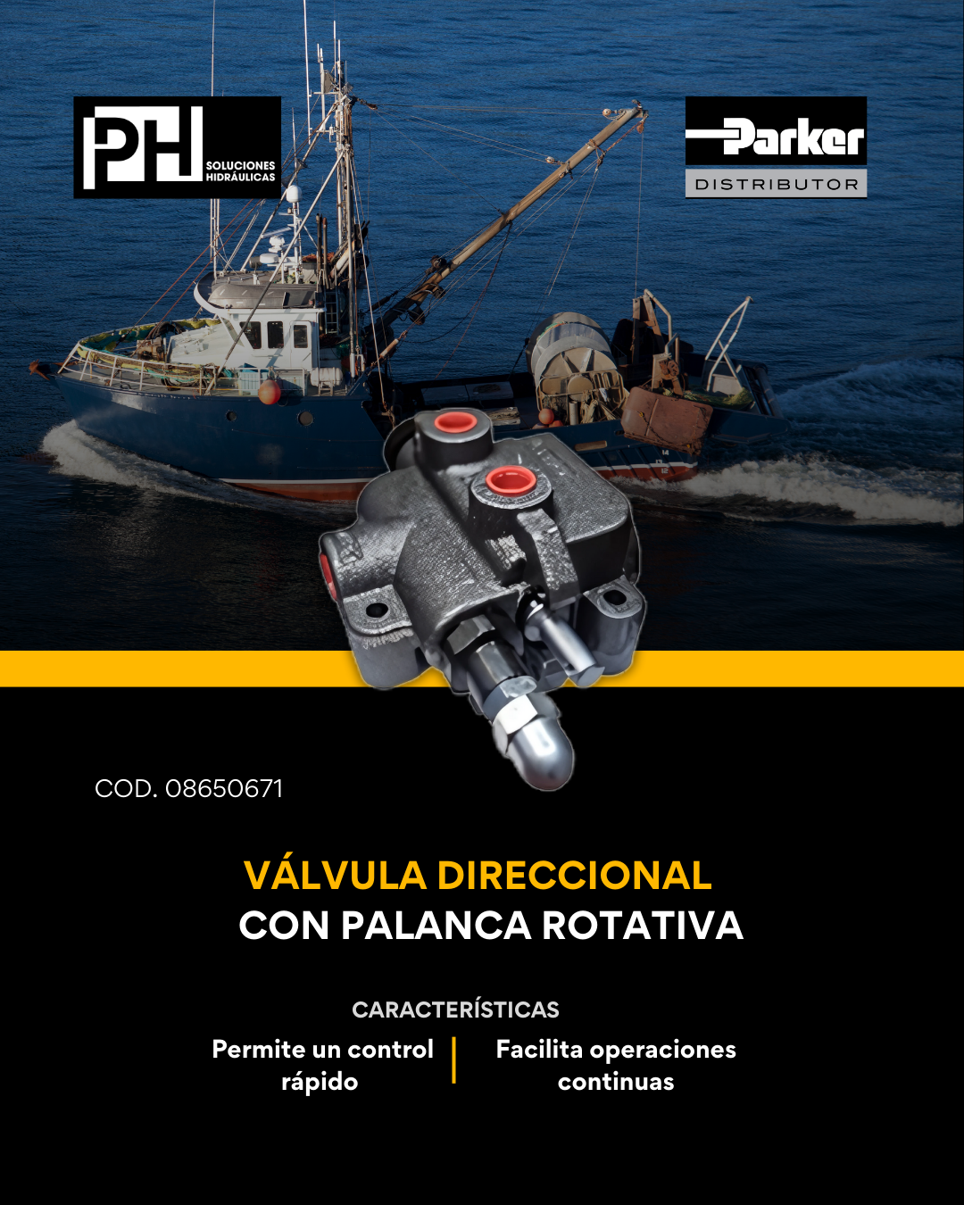Válvula Direccional marca Parker palanca rotativa, 20gpm (SP-W4-HP)